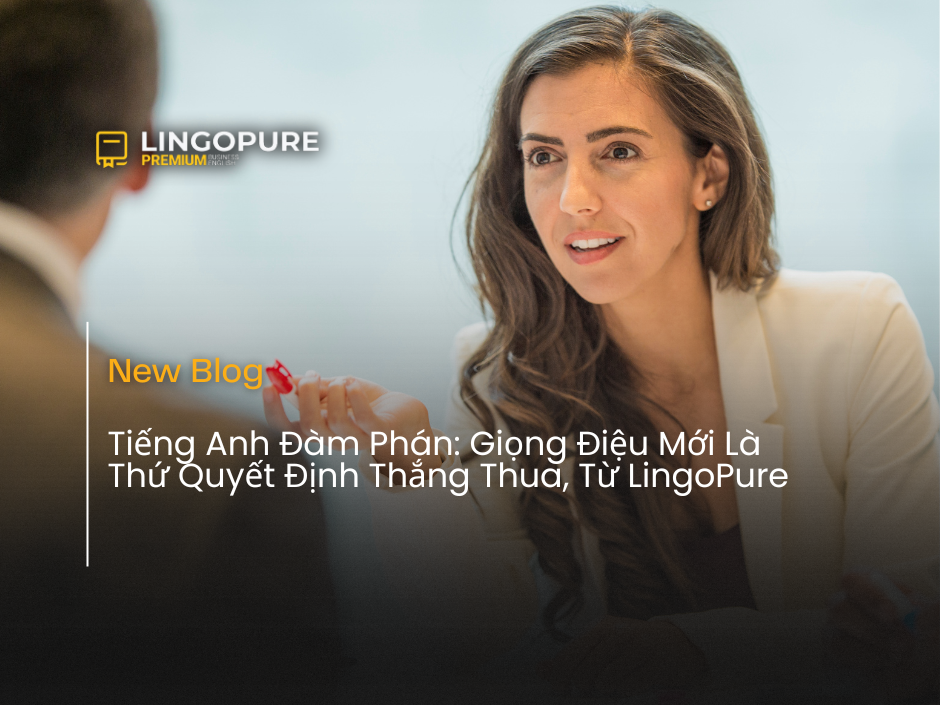 Hai người đi làm đàm phán bằng tiếng Anh qua bàn họp — LingoPure.
